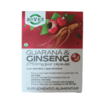 Cápsulas de guaraná e ginseng natural, suplemento energético e revitalizante para aumentar a vitalidade e reduzir o cansaço físico e mental.