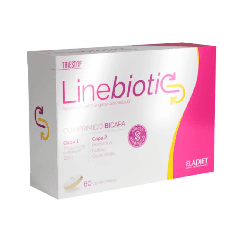 Suplemento Triestop Linebiotic Eladiet 60 comprimidos com probióticos para o controlo de peso e equilíbrio intestinal.