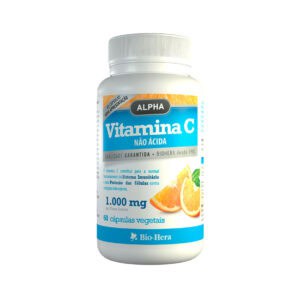 Frasco de Vitamina C Não Ácida com 30 cápsulas da BioHera, suplemento para suporte imunológico e antioxidante.
