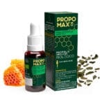 Frasco de Propomax Gotas de Própolis Verde 30% 30ml Lehning, com design compacto em tons de verde e branco, ideal para reforçar o sistema imunitário com própolis de alta concentração.
