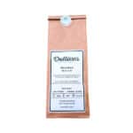 "Embalagem do Chá Rooibos Premium 50g da Dellium, infusão suave e naturalmente livre de cafeína.