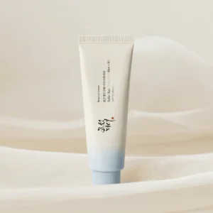 Frasco do Protetor Solar Relief Sun Aqua-Fresh Rice + B5 SPF50+ 50ml da Beauty of Joseon, com fórmula leve e hidratante para proteção diária.