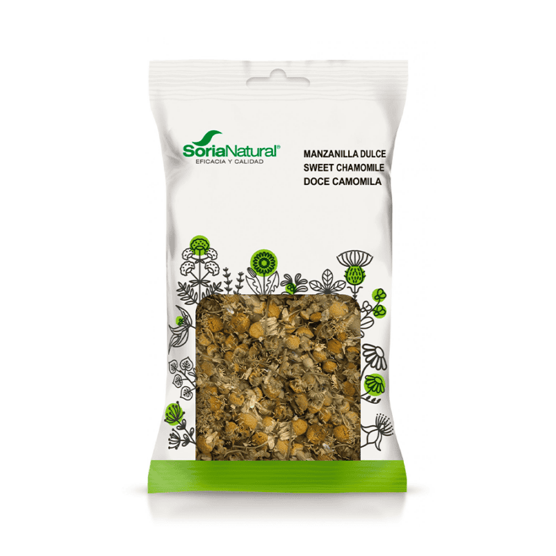 "Embalagem da Camomila Doce para Infusão 50g da Soria Natural, erva natural para relaxamento e bem-estar digestivo.