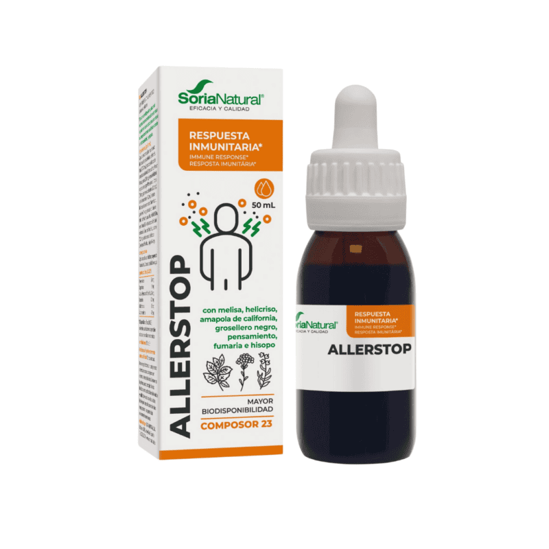 Frasco do Composor 23 Allerstop 50ml da Soria Natural, suplemento natural para suporte respiratório.