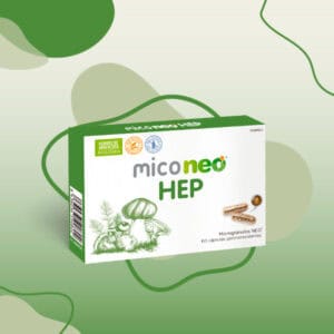 Frasco do Mico Neo HEP com 60 cápsulas da NeoVital Health, suplemento com cogumelos medicinais para suporte hepático.