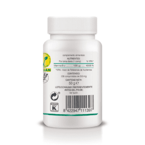 Frasco da Vitamina B12 1000µg com 200 comprimidos da Soria Natural, suplemento essencial para energia e saúde neurológica.