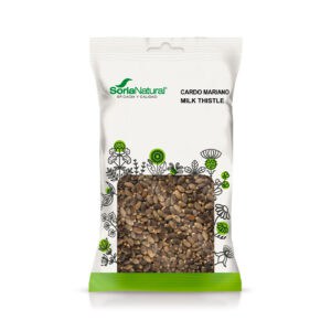 Embalagem do Cardo Mariano Sementes para Infusão 75g da Soria Natural, erva natural para suporte hepático e detox.