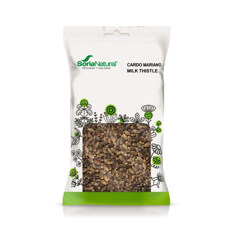 Embalagem do Cardo Mariano Sementes para Infusão 75g da Soria Natural, erva natural para suporte hepático e detox.