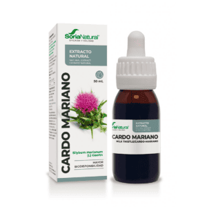 Frasco do Extrato Natural de Cardo Mariano 50ml da Soria Natural, suplemento líquido para suporte hepático e detox natural.