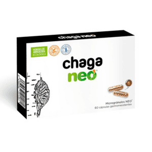 Frasco do Chaga Neo com 60 cápsulas da NeoVital Health, suplemento natural para suporte imunológico e antioxidante.