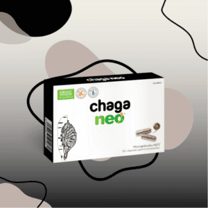 Frasco do Chaga Neo com 60 cápsulas da NeoVital Health, suplemento natural para suporte imunológico e antioxidante.