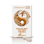 Embalagem do Chinasor 28 Dan Zhi Xiao Yao Wan com 30 comprimidos da Soria Natural, fórmula tradicional chinesa para equilíbrio emocional e bem-estar hepático.