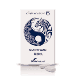 Embalagem do Chinasor 6 Gui Pi Wan com 30 comprimidos da Soria Natural, fórmula tradicional chinesa para energia e equilíbrio emocional