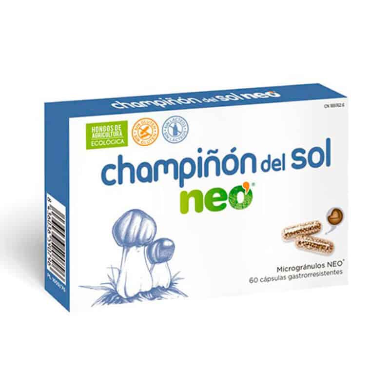 Frasco do Cogumelo do Sol Neo com 60 cápsulas da NeoVital Health, suplemento natural para reforço imunológico e vitalidade.
