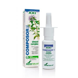 Frasco do Composor 16 Sinusol Complex 25ml da Soria Natural, suplemento natural para alívio da congestão nasal e suporte respiratório.