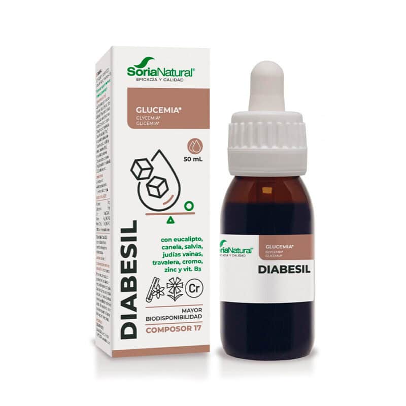 Frasco do Composor 17 Diabesil Complex 50ml da Soria Natural, suplemento natural para apoio ao metabolismo da glicose.