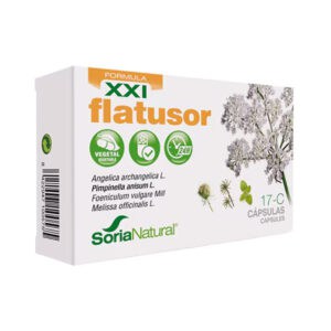 Frasco do 17-C Flatusor com 30 cápsulas da Soria Natural, suplemento natural para alívio de gases e conforto digestivo.