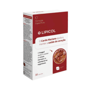 Frasco do Lipicol com 30 cápsulas da Nutridil, suporte natural para controle do colesterol e saúde cardiovascular.