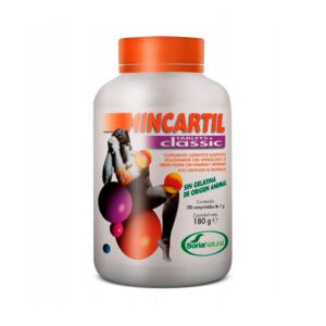 "Frasco do Mincartil Classic com 180 comprimidos da Soria Natural, suplemento para suporte articular e fortalecimento ósseo.