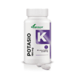 Frasco do Potássio 180mg com 60 comprimidos da Soria Natural, suplemento mineral para suporte muscular e equilíbrio eletrolítico.
