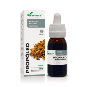 Frasco do Extrato Natural de Própolis 50ml da Soria Natural, suplemento líquido para suporte imunológico e proteção natural.
