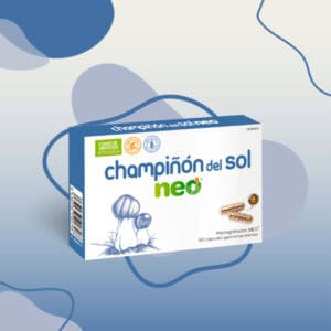 Frasco do Cogumelo do Sol Neo com 60 cápsulas da NeoVital Health, suplemento natural para reforço imunológico e vitalidade.