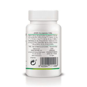 "Frasco do B-Complex com 30 comprimidos da Soria Natural, suplemento essencial para energia e suporte ao sistema nervoso.