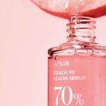 Frasco do Peach 70 Sérum de Niacinamida 30ml da Anua, tratamento facial iluminador com extrato de pêssego e niacinamida.