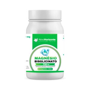 Frasco do Magnésio Bisglicinato com 60 comprimidos da Novo Horizonte, suplemento para suporte muscular, nervoso e redução do cansaço.