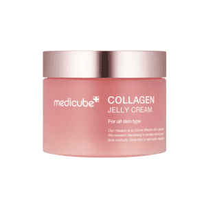 Frasco do Jelly Cream de Colagénio 110ml da Medicube, creme hidratante para firmeza e elasticidade da pele.