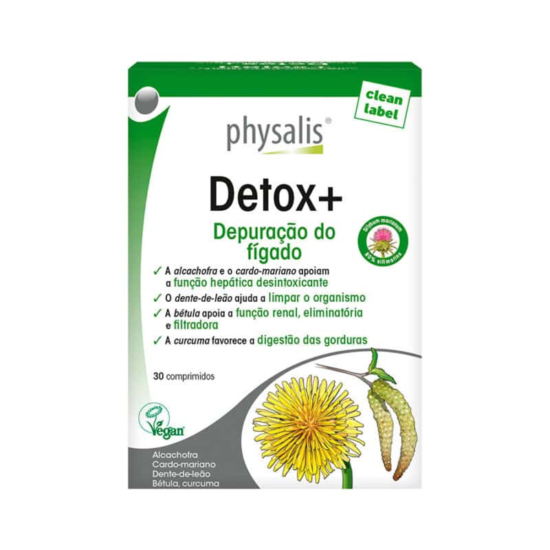 Embalagem de 30 comprimidos Detox+ da marca Physalis