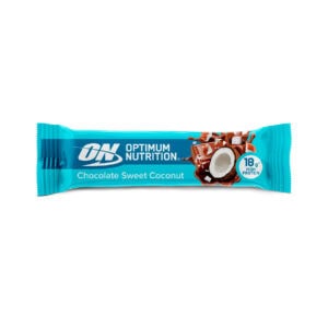 Barra de proteína de 59g sabor Chocolate Sweet Coconut da Optimum Nutrition, snack nutritivo com alto teor proteico.