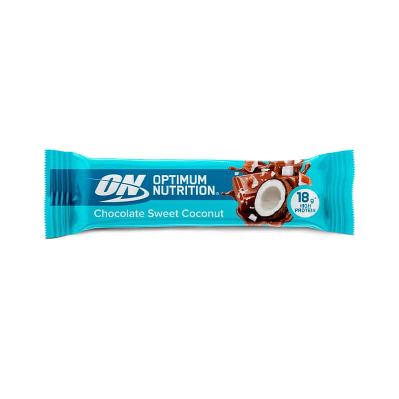 Barra de proteína de 59g sabor Chocolate Sweet Coconut da Optimum Nutrition, snack nutritivo com alto teor proteico.