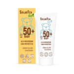 Frasco de Protetor Solar Bio Baby FPS 50+ 100ml da Bema Solar Tea, proteção natural para rosto e corpo de bebés.