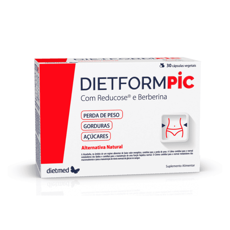 Dietform Pic 30 cápsulas Dietmed — frasco branco com rótulo Dietmed, suplemento dietético em cápsulas para controlo de peso e metabolismo.