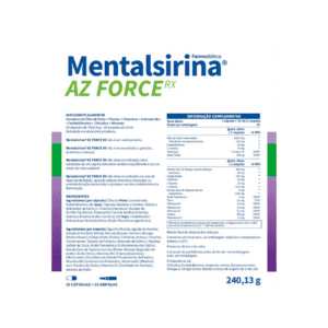 Suplemento alimentar Mentalsirina AZ Force RX Farmodiética com 20 cápsulas e 20 ampolas, fórmula avançada para energia mental, memória e concentração.