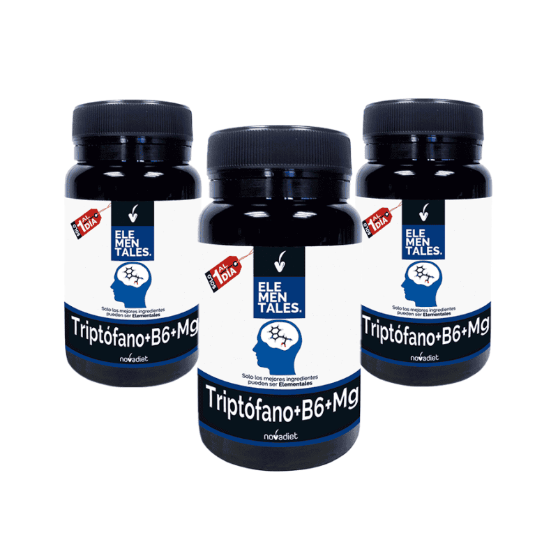 frascos de suplemento triptofano vitamina b6 e magnesio pack 3 novadiet 30 capsulas cada