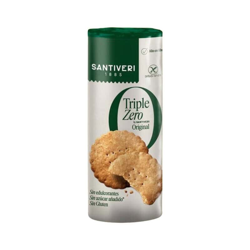 Bolachas de aveia Triple Zero Santiveri em embalagem de 200g, sem açúcares adicionados, ideais para um lanche saudável.