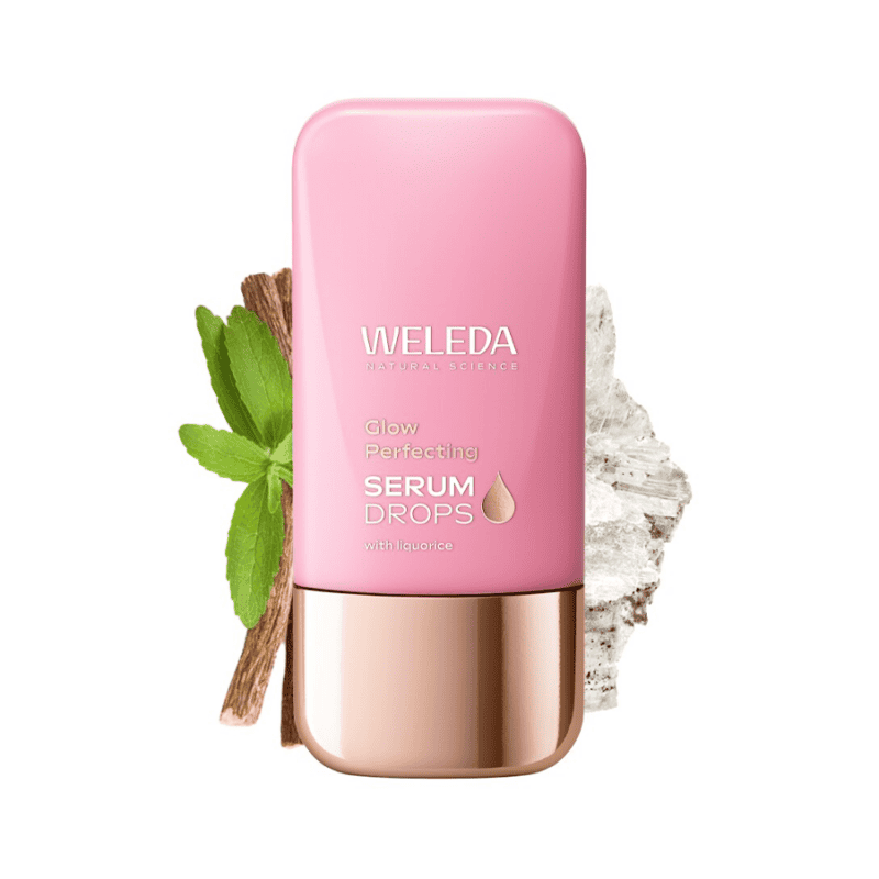 Sérum facial iluminador Weleda Booster Drops 30ml com extratos naturais para pele radiante e hidratada.