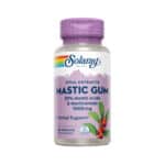 Frasco de suplemento Solaray Mastic Gum com 45 cápsulas, resina natural do pistácio-lentisco para apoio digestivo e conforto gastrointestinal.