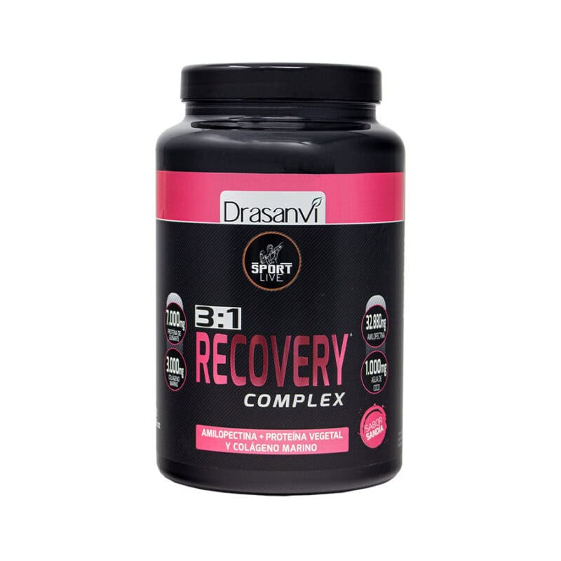 Recuperador Muscular sabor melancia 750g Sport Live Drasanvi, suplemento em pó com proteínas, aminoácidos e eletrólitos para regeneração muscular pós-treino.