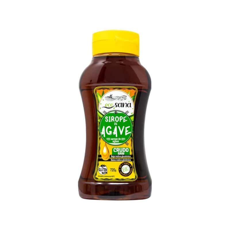 Xarope de agave cru bio Ecosana em frasco de 500ml, adoçante natural de baixa glicemia.