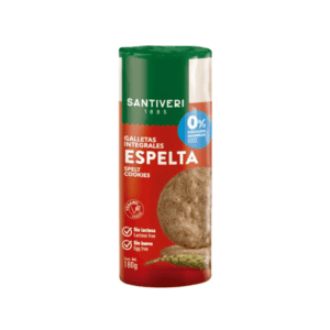 Bolachas integrais de espelta Santiveri em embalagem de 180g, feitas com ingredientes naturais e ricas em fibra.